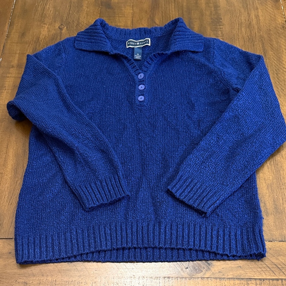 Royal Blue Karen Scott Sweater | Button Up Collared Pullover Jumper
